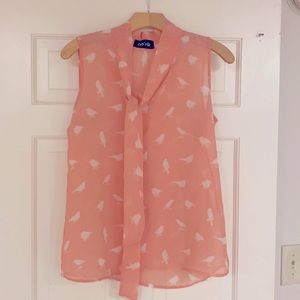Soft pink canary V-neck blouse